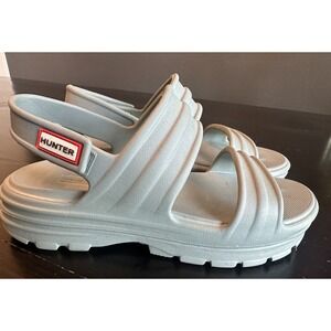 HUNTER Womens Green 1-1/2" Platform Footbed Algae‎ Wedge Slingback Sandal *7 W